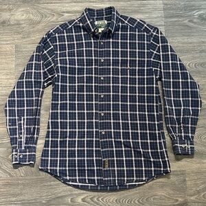 Vintage Woolrich Teton Flannel Plaid Shirt Blue Red White Medium 100% Cotton